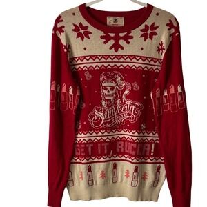Rare Unique Mens‎ Christmas Sweater Suavecito Pomade Skull California